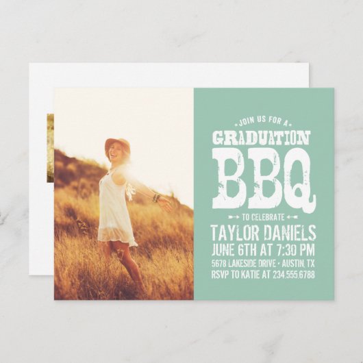 Rustikaler Abschluss GRILLEN Einladung | Editierba (Vorne/Hinten)