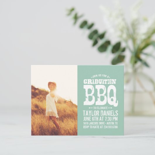 Rustikaler Abschluss GRILLEN Einladung | Editierba (Stehend Vorderseite)