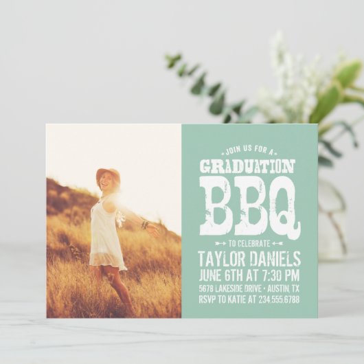 Rustikaler Abschluss GRILLEN Einladung | Editierba (Stehend Vorderseite)