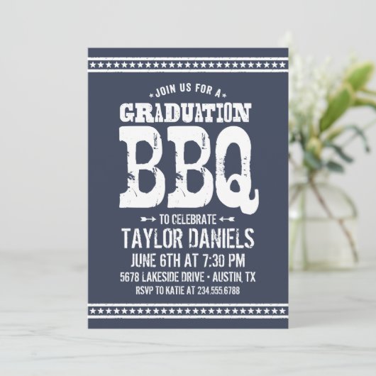 Rustikaler Abschluss GRILLEN Einladung | Editierba (Stehend Vorderseite)