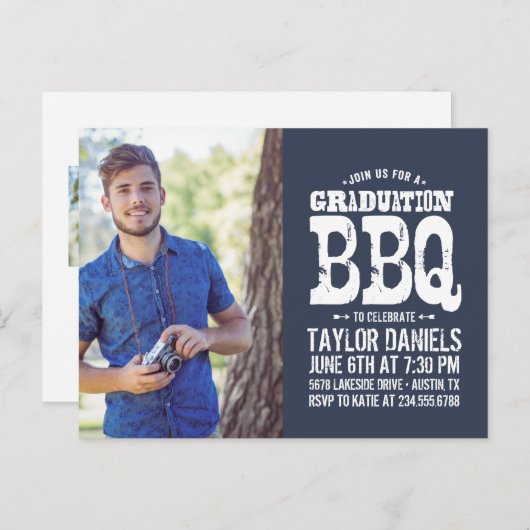 Rustikaler Abschluss GRILLEN Einladung | Editierba (Vorne/Hinten)