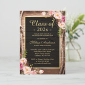 Rustikaler Abschluss im Blumenmuster aus Holz Einladung (Stehend Vorderseite)