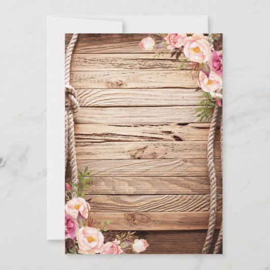 Rustikaler Abschluss im Blumenmuster aus Holz Einladung (Rückseite)