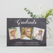 Rustikaler Abschluss Personalisiert 3 Foto Chalkbo Einladung (Stehend Vorderseite)