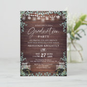 Rustikaler Abschluss Wood Eukalyptus String Lights Einladung (Stehend Vorderseite)
