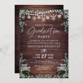 Rustikaler Abschluss Wood Eukalyptus String Lights Einladung (Vorne/Hinten)