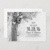Rustikaler alter Baum schwarz-weiß Save the Date Ankündigungspostkarte (Vorne/Hinten)