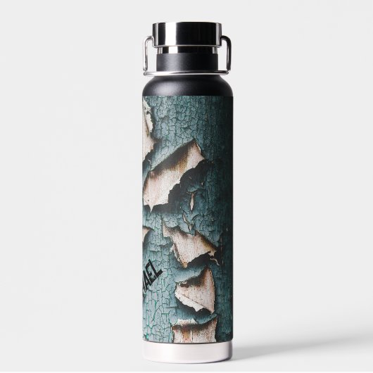 Rustikaler, alter, blauer Individuelle Name Trinkflasche (Rückseite)