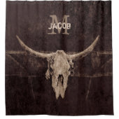 Rustikaler alter Western Braun Beige Bull Skull Mo Duschvorhang (Vorderseite)