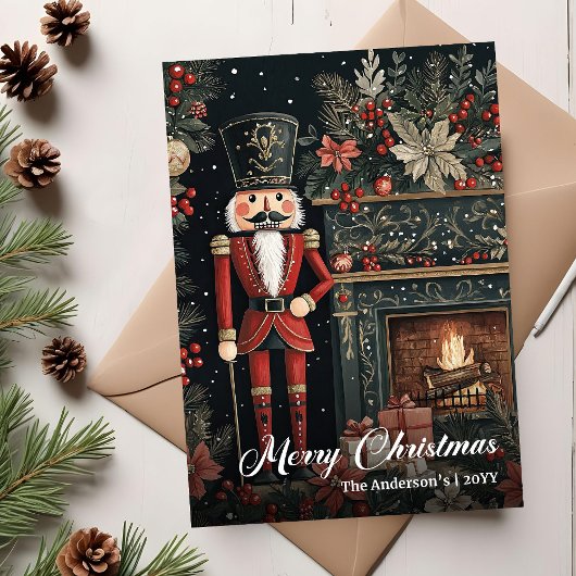 Rustikaler, altmodischer Weihnachtsnussknacker-Cha Feiertagskarte