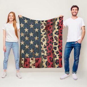 Rustikaler Amerikanischer Flaggen-Leoparden-Druck  Fleecedecke