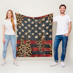 Rustikaler amerikanischer Flaggen-Leoparden-Druck  Fleecedecke