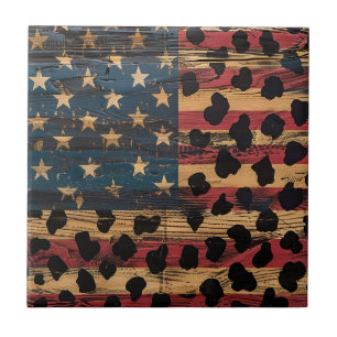 Rustikaler Amerikanischer Flaggen-Leoparden-Druck  Fliese