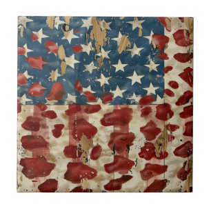 Rustikaler Amerikanischer Flaggen-Leoparden-Druck  Fliese