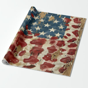 Rustikaler Amerikanischer Flaggen-Leoparden-Druck  Geschenkpapier