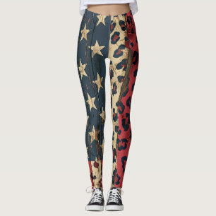 Rustikaler Amerikanischer Flaggen-Leoparden-Druck Leggings