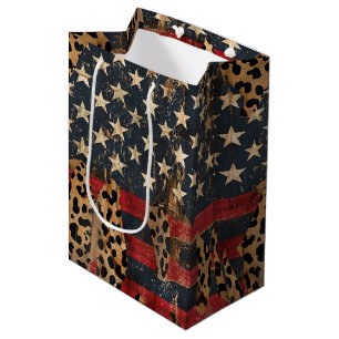 Rustikaler Amerikanischer Flaggen-Leoparden-Druck Mittlere Geschenktüte