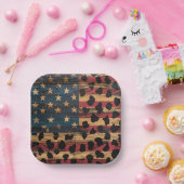 Rustikaler Amerikanischer Flaggen-Leoparden-Druck Pappteller (Party)