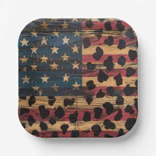 Rustikaler Amerikanischer Flaggen-Leoparden-Druck Pappteller