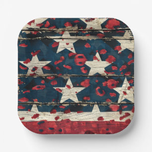 Rustikaler Amerikanischer Flaggen-Leoparden-Druck Pappteller