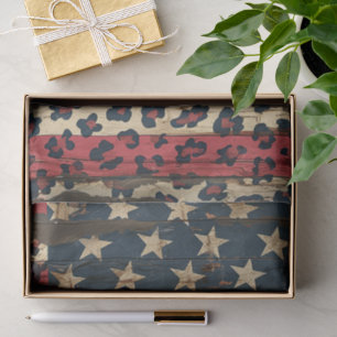 Rustikaler Amerikanischer Flaggen-Leoparden-Druck Seidenpapier