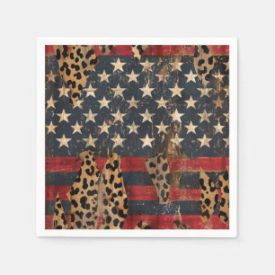 Rustikaler amerikanischer Flaggen-Leoparden-Druck Serviette