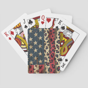 Rustikaler Amerikanischer Flaggen-Leoparden-Druck  Spielkarten