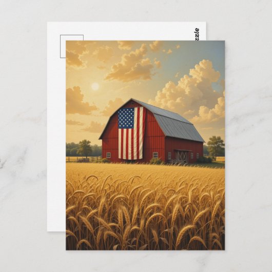 Rustikaler amerikanischer Stall im Weizenfeld bei Postkarte (Vorne/Hinten)