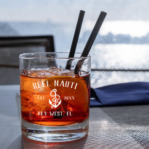 Rustikaler Anker Personalisierter Name des Bootes Whiskyglas