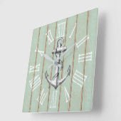 Rustikaler Anker und Holz Elegant Wassersport Quadratische Wanduhr (Winkel)