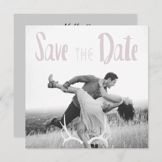Rustikaler Antler Art Graphic Square Save the Date (Vorne/Hinten)