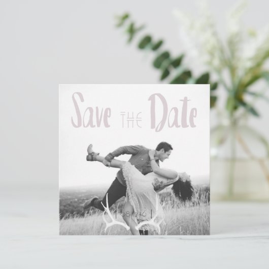 Rustikaler Antler Art Graphic Square Save the Date (Stehend Vorderseite)