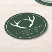 Rustikaler Antler Save the Date Runder Pappuntersetzer (Angewinkelt)