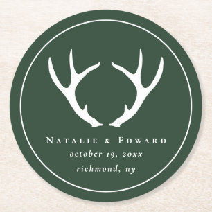 Rustikaler Antler Save the Date Runder Pappuntersetzer