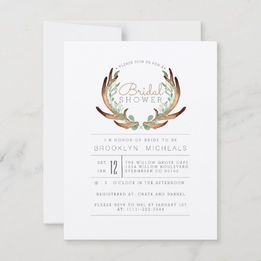 Rustikaler Antler und Wein | Kraft | BRAUTPARTY Einladung (Vorderseite)