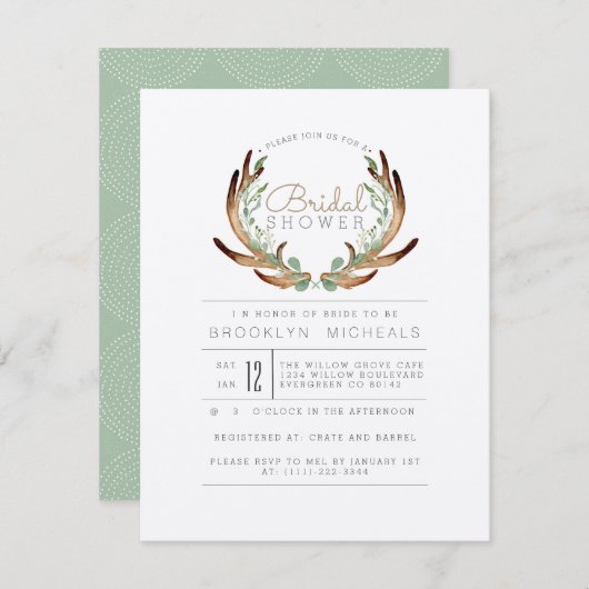 Rustikaler Antler und Wein | Kraft | BRAUTPARTY Einladung (Vorne/Hinten)