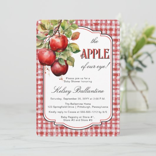 Rustikaler Apfel mit unserer Augenbabydusche Einladung (Stehend Vorderseite)
