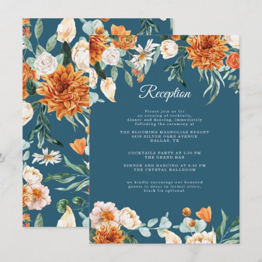 Rustikaler Aquamarin Blue Orange Hochzeit im Herbs Begleitkarte (Vorne/Hinten)