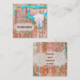 Rustikaler Aquamarin Grunge Texture Western Bull S Quadratische Visitenkarte