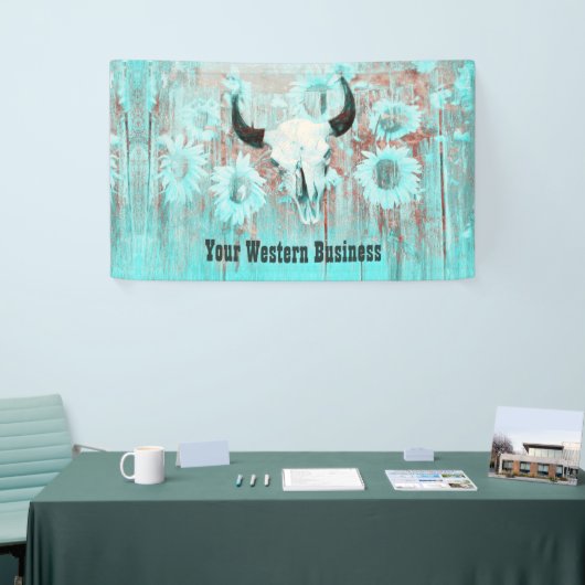 Rustikaler Aquamariner Western Bull Skull Sonnenbl Banner (Messeveranstaltung)