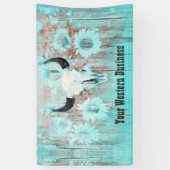 Rustikaler Aquamariner Western Bull Skull Sonnenbl Banner (Vertikal)
