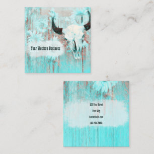 Rustikaler Aquamariner Western Bull Skull Sonnenbl Quadratische Visitenkarte