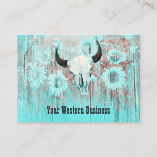 Rustikaler Aquamariner Western Bull Skull Sonnenbl Visitenkarte (Vorderseite)