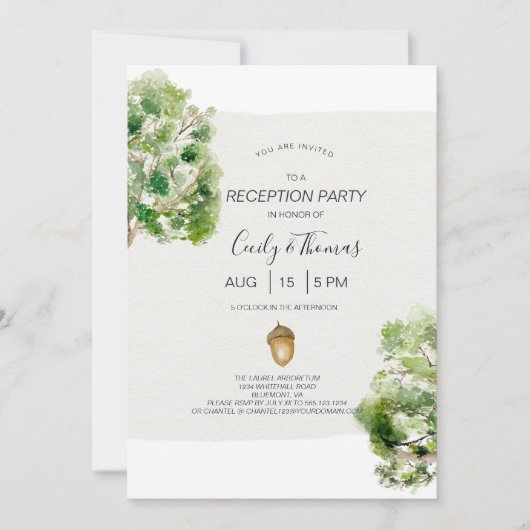 Rustikaler Arboretum-Eichenbaum-Empfang nur Hochze Einladung (Vorderseite)