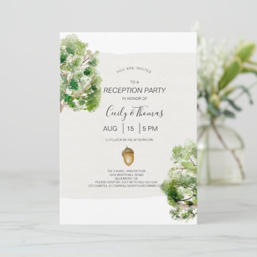 Rustikaler Arboretum-Eichenbaum-Empfang nur Hochze Einladung (Stehend Vorderseite)