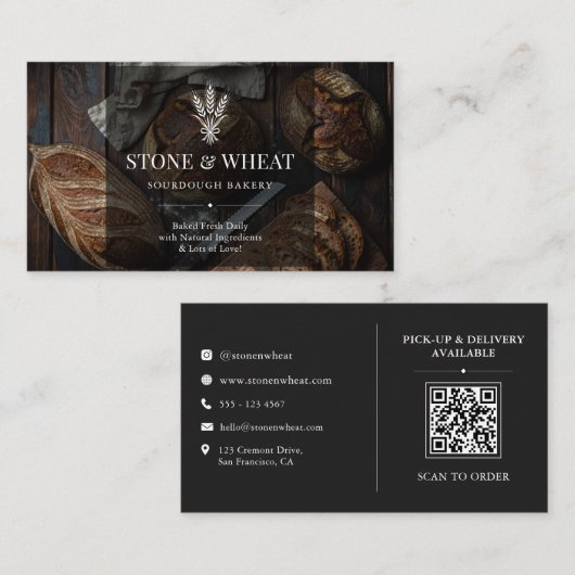 Rustikaler Artisan-Sauerteig-Bäckerei-QR-Code Visitenkarte (Vorne/Hinten)