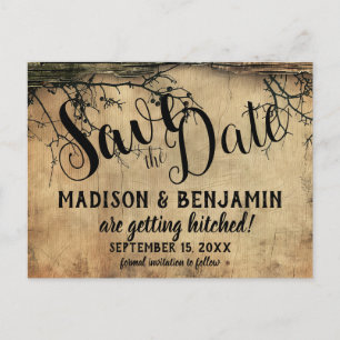 Rustikaler Ast Vintage Hochzeit Bewahrt das Datum Postkarte