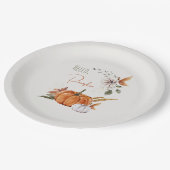 Rustikaler Autumn Wassercolor Hello Pumpkin Pappteller (Schrägansicht)