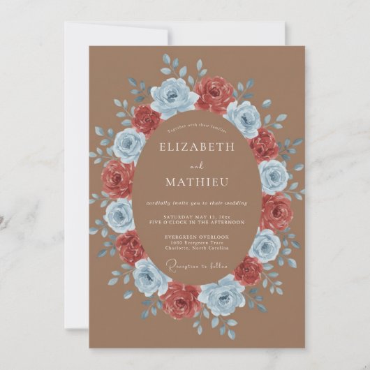 Rustikaler Azur-Kranz Hochzeit Einladung (Vorderseite)