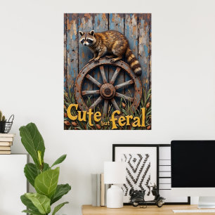 Rustikaler Bandit: Raccoon auf dem Rad Poster